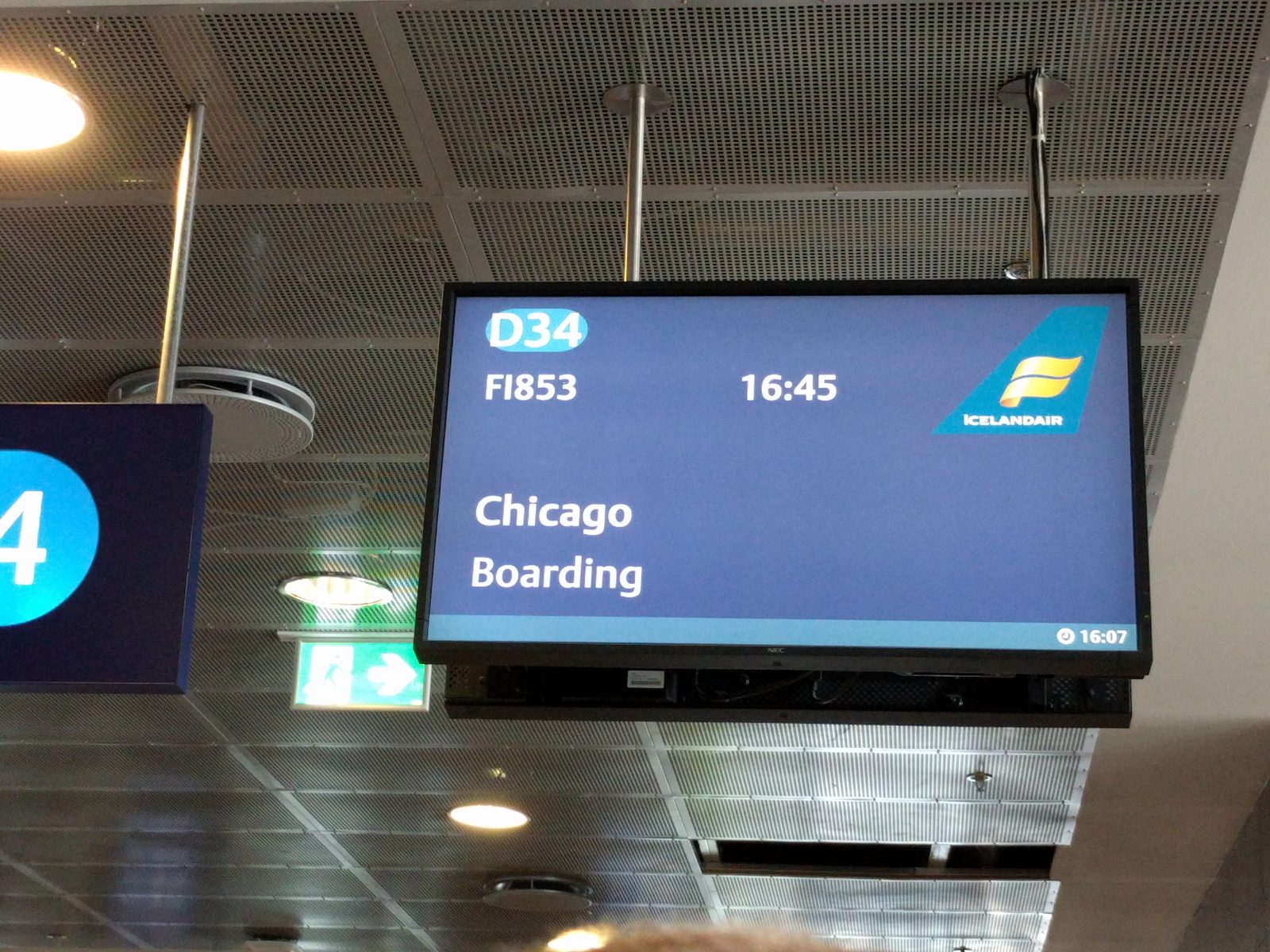 Boarding call for our flight to Chicago