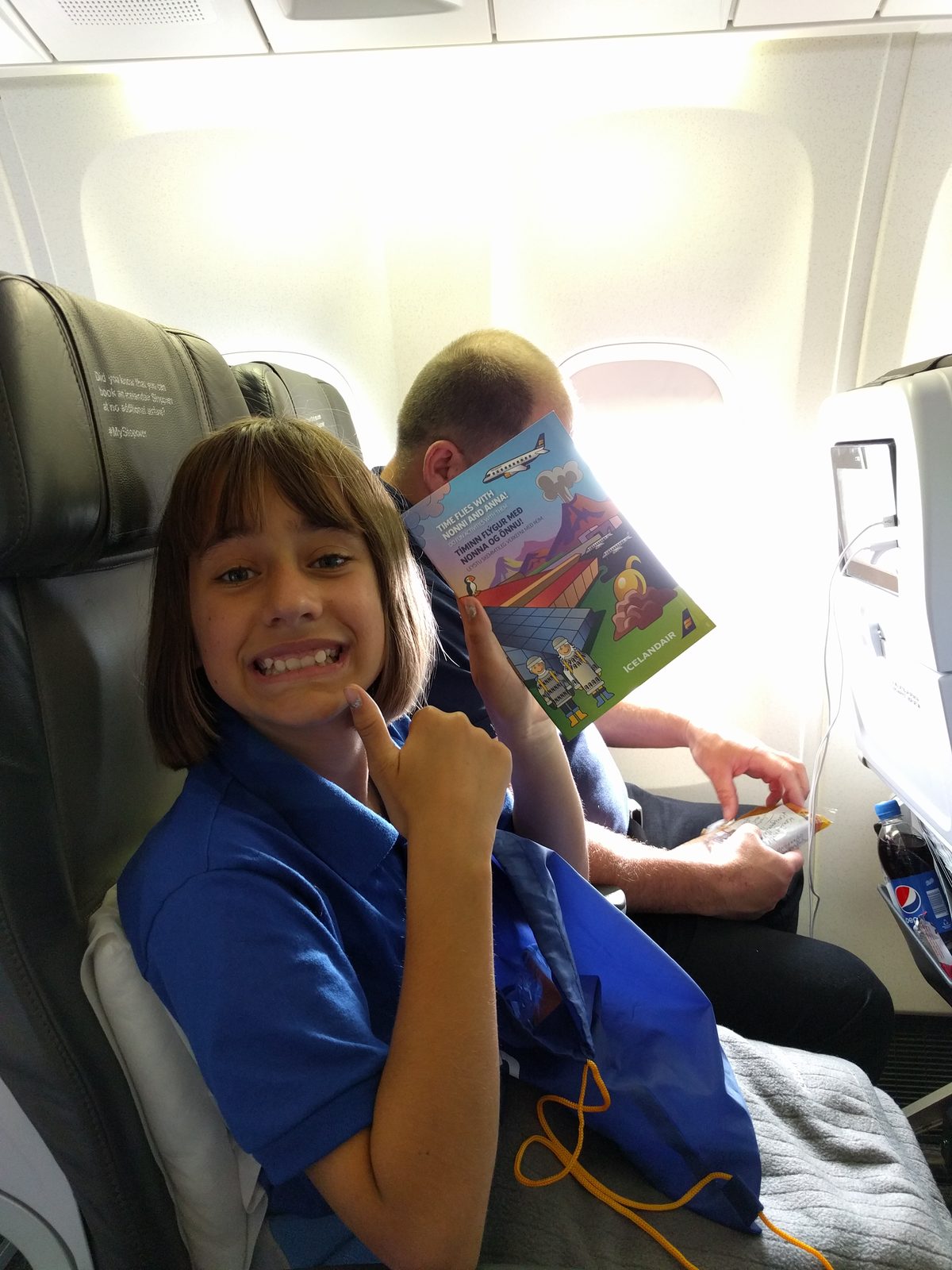 Lisa on the Icelandair flight home to Chicago