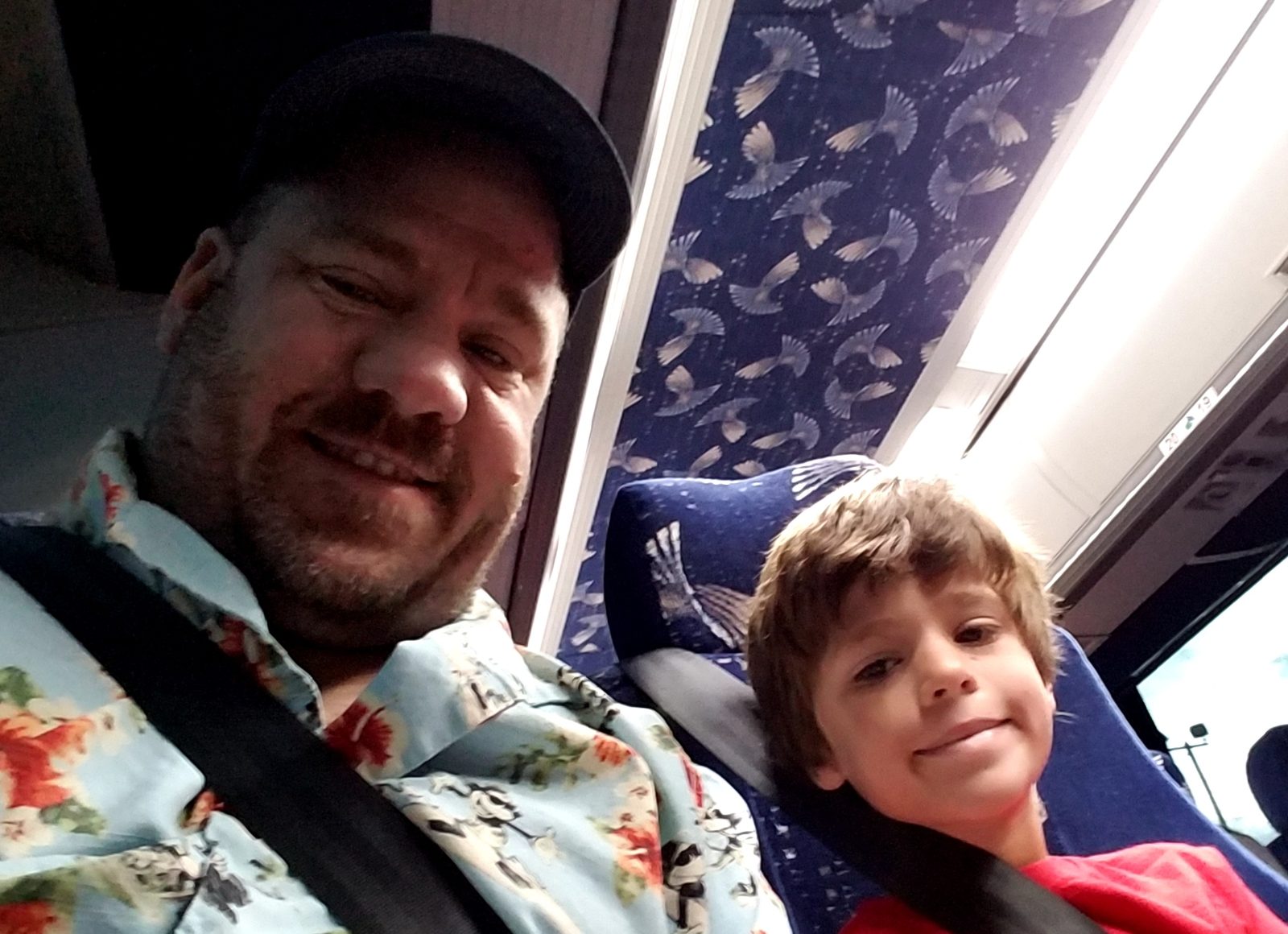 Thomas and me on the early bus to Cedar Point