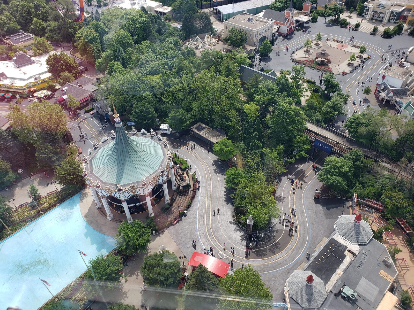 Looking down over the park from the sky ride