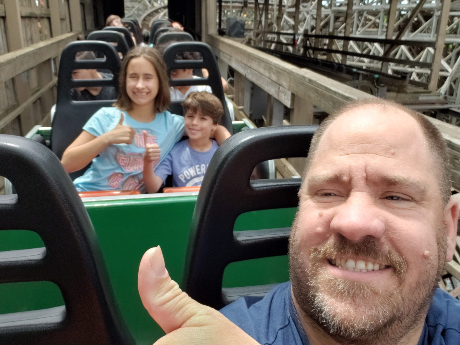 Thumbs up with Lisa and Thomas on the coaster