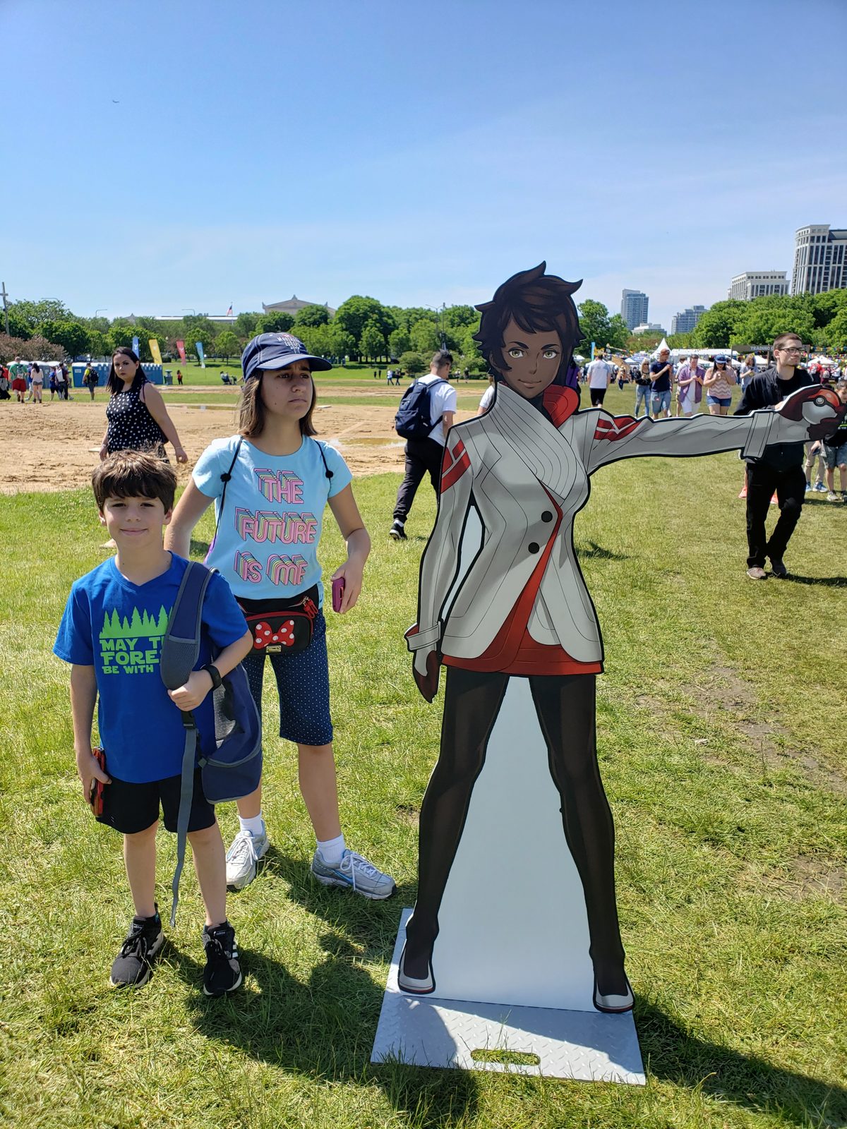 Lisa and Thomas with a trainer cutout