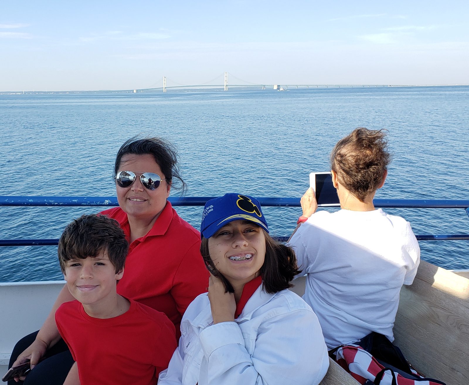 Kathy, Lisa and Thomas on the ferry to the island