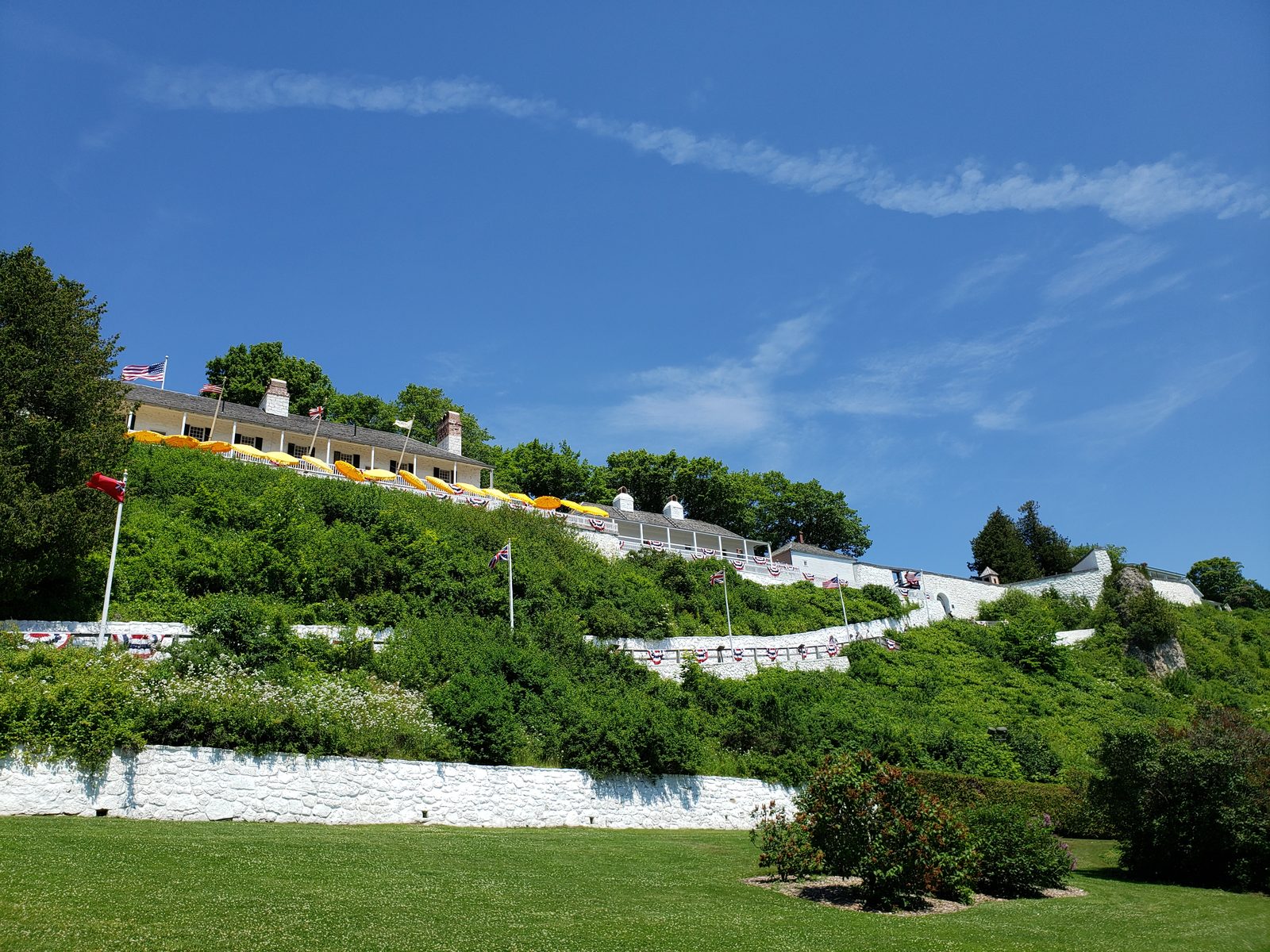 Fort Mackinac on its hill above the white wall