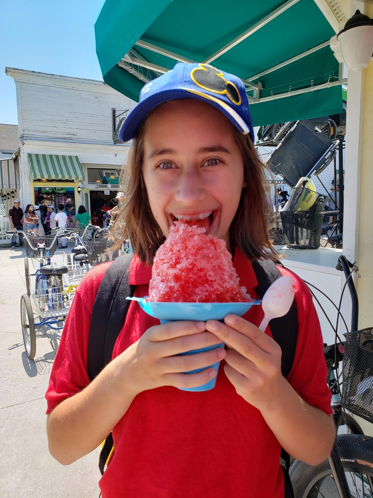 Lisa digging into her shaved ice