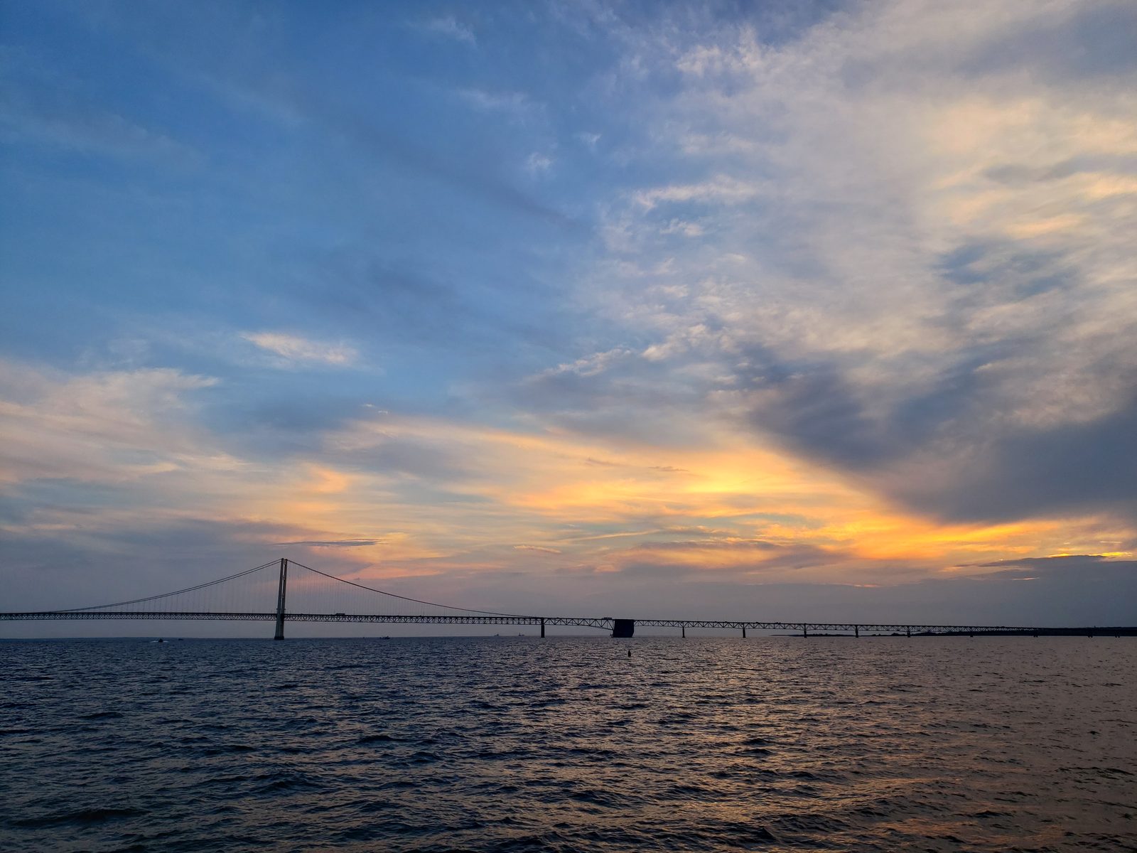 Sunset over the Mackinac Bridge from the cruise
