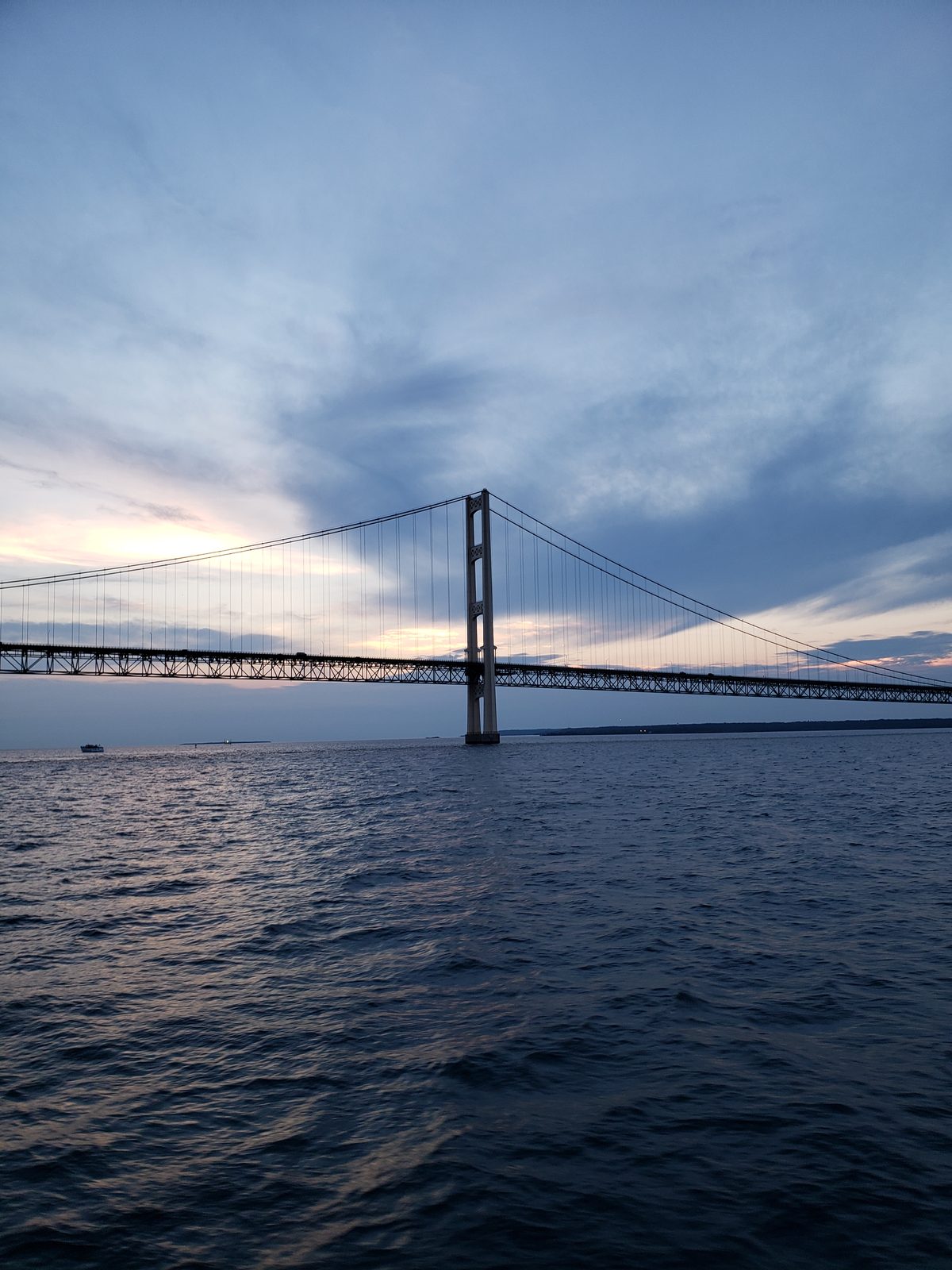 Under the Mackinac Bridge on the sunset cruise