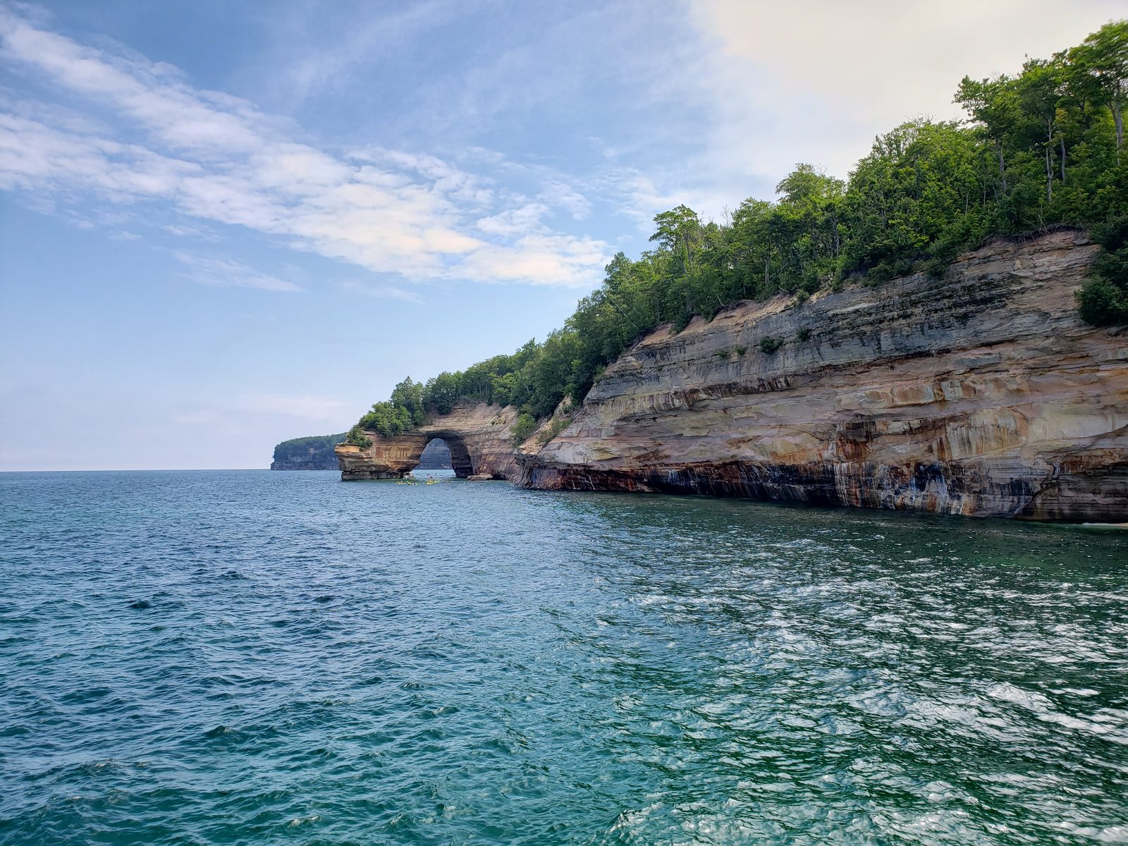 Cliffs and a small arch along Pictured Rocks