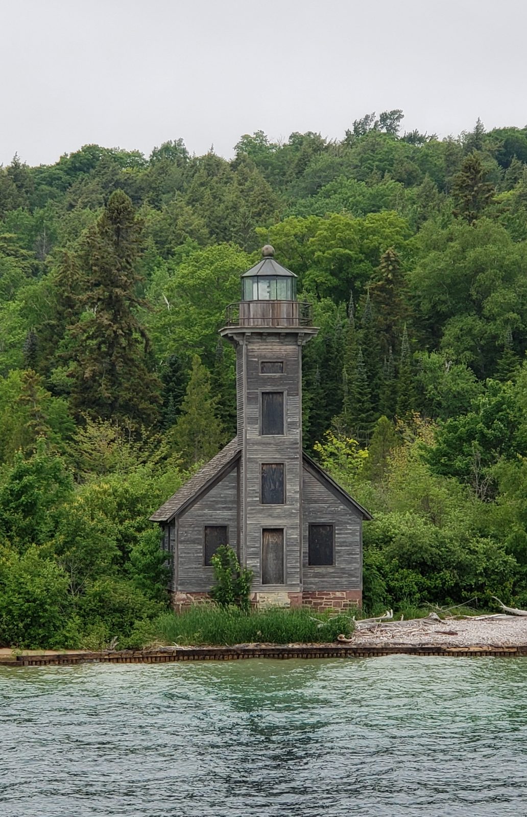A lighthouse along the shoreline