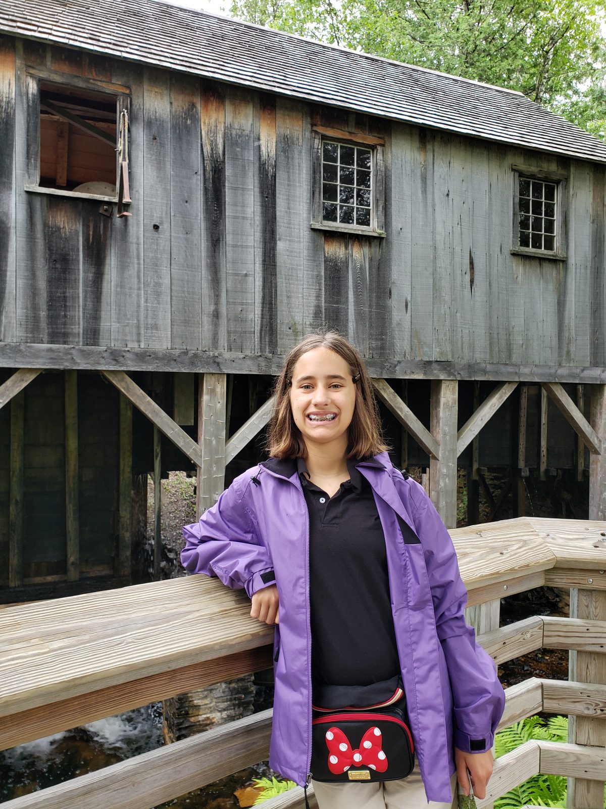 Lisa at the old sawmill at Mill Creek