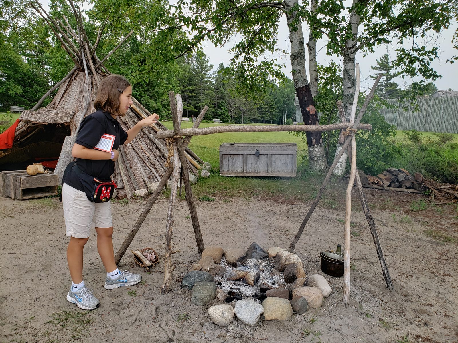 Tending the fire at Fort Michilimackinac