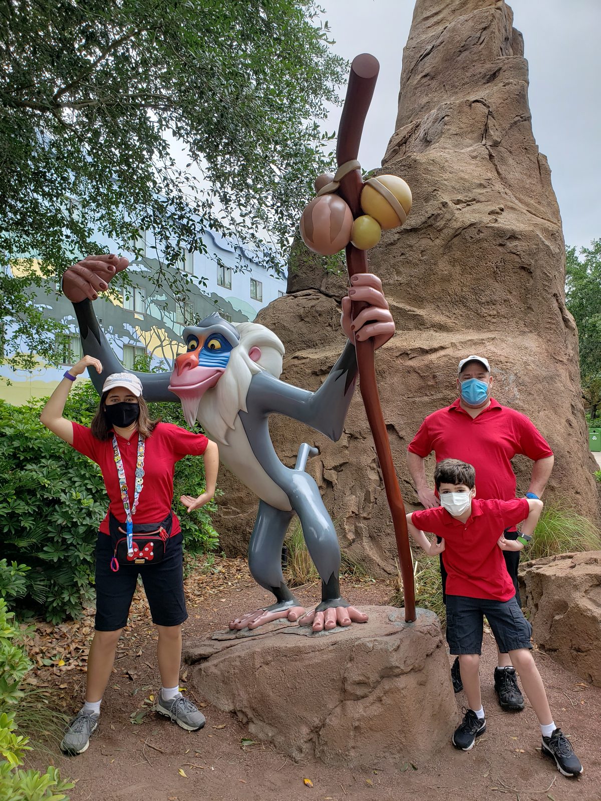 Lisa, Thomas and me by a Lion King statue at the resort