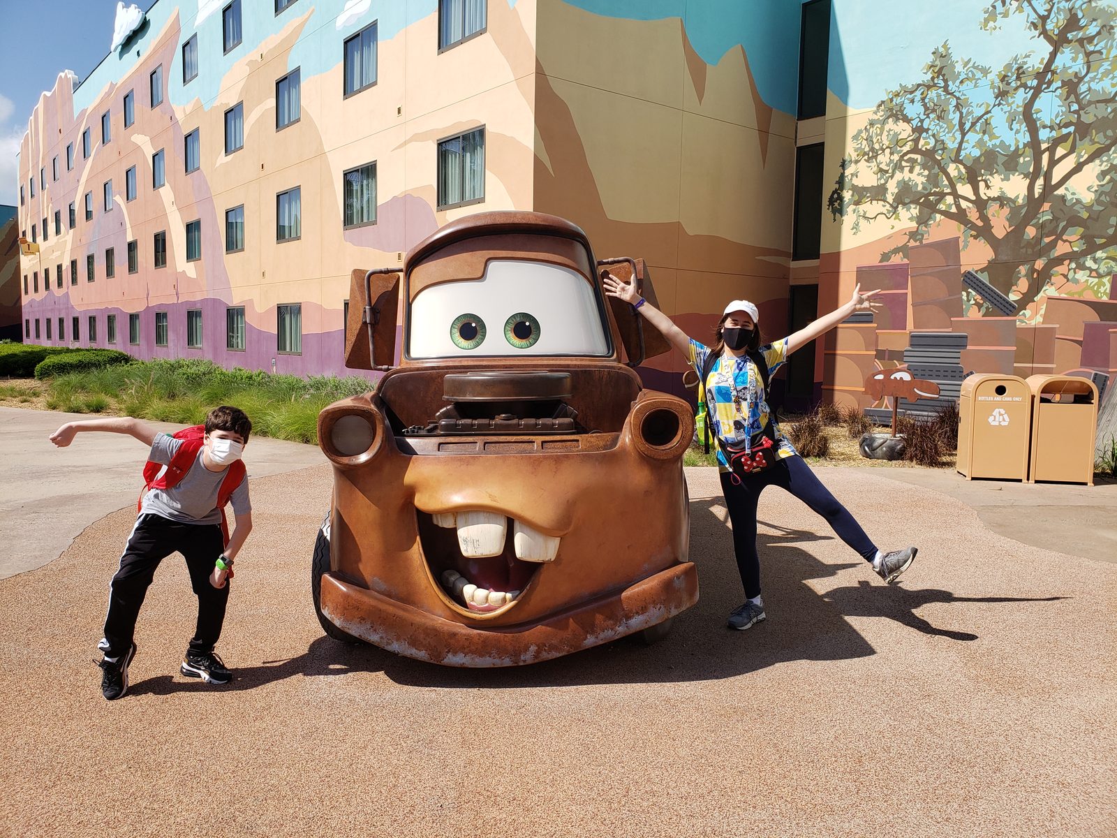 Lisa and Thomas goofing around with Mater