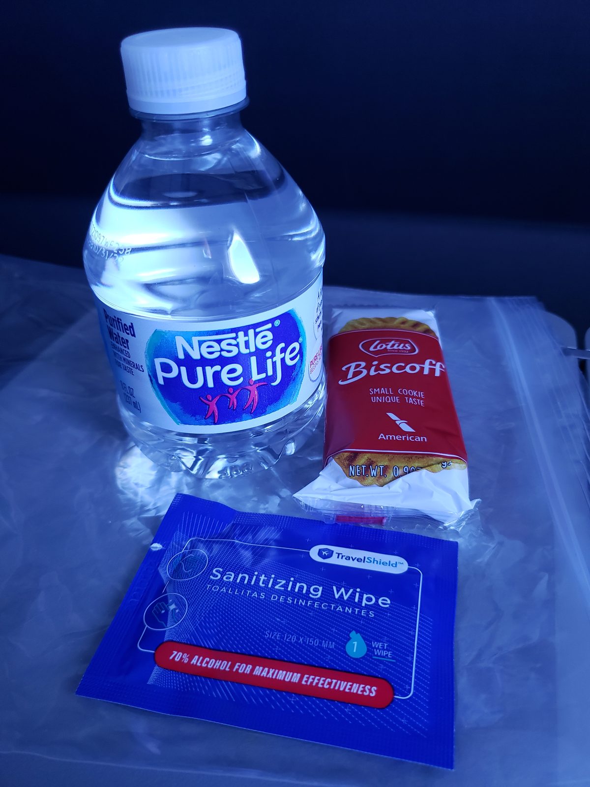 Water and snacks handed out on the flight