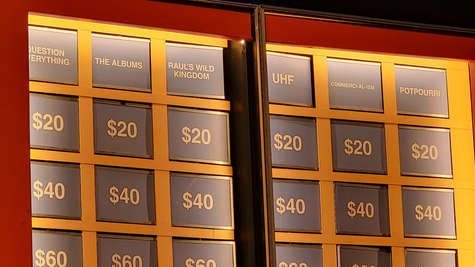 A Weird Al trivia game board before the show