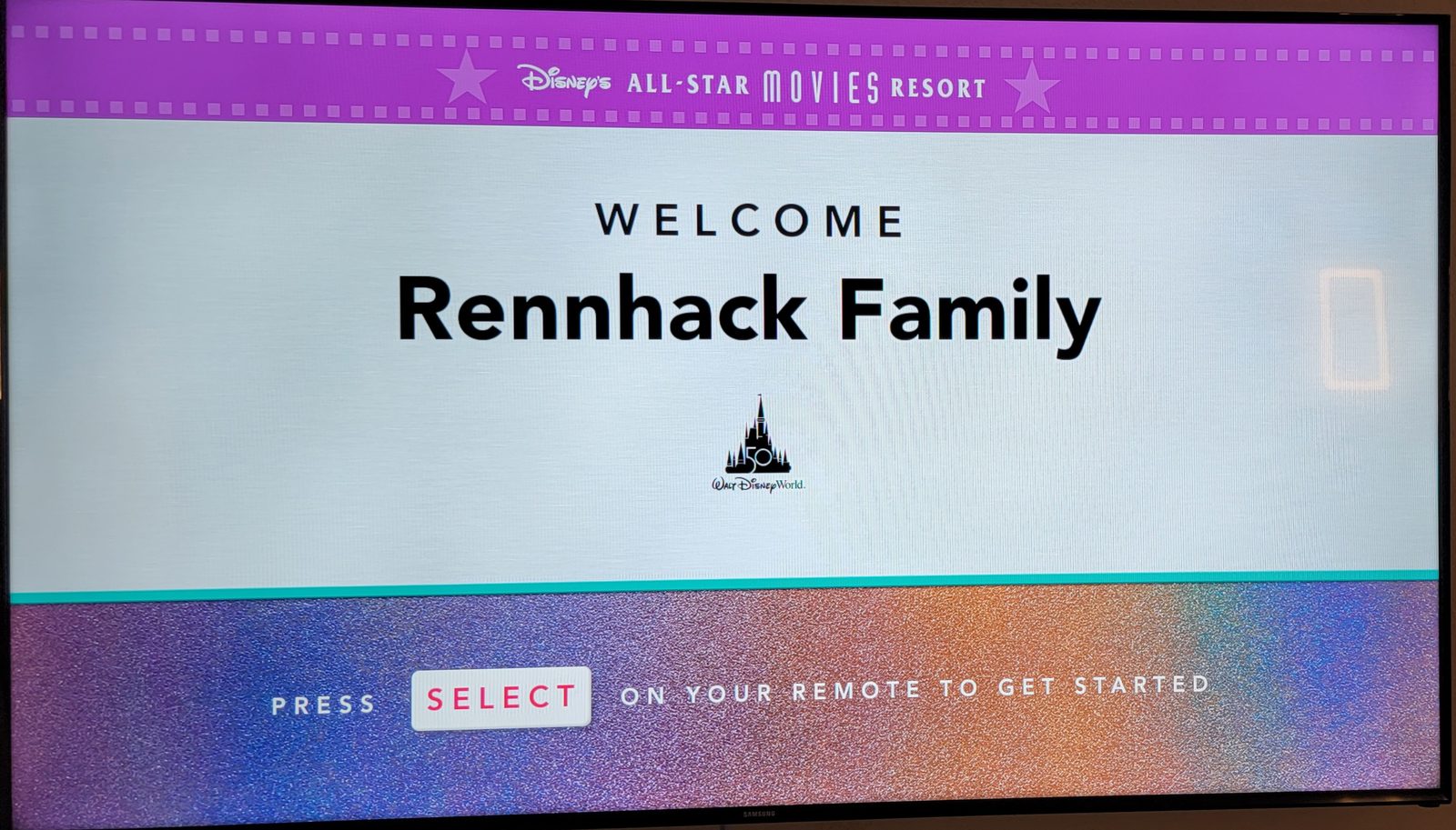 The room TV welcomes the Rennhack family