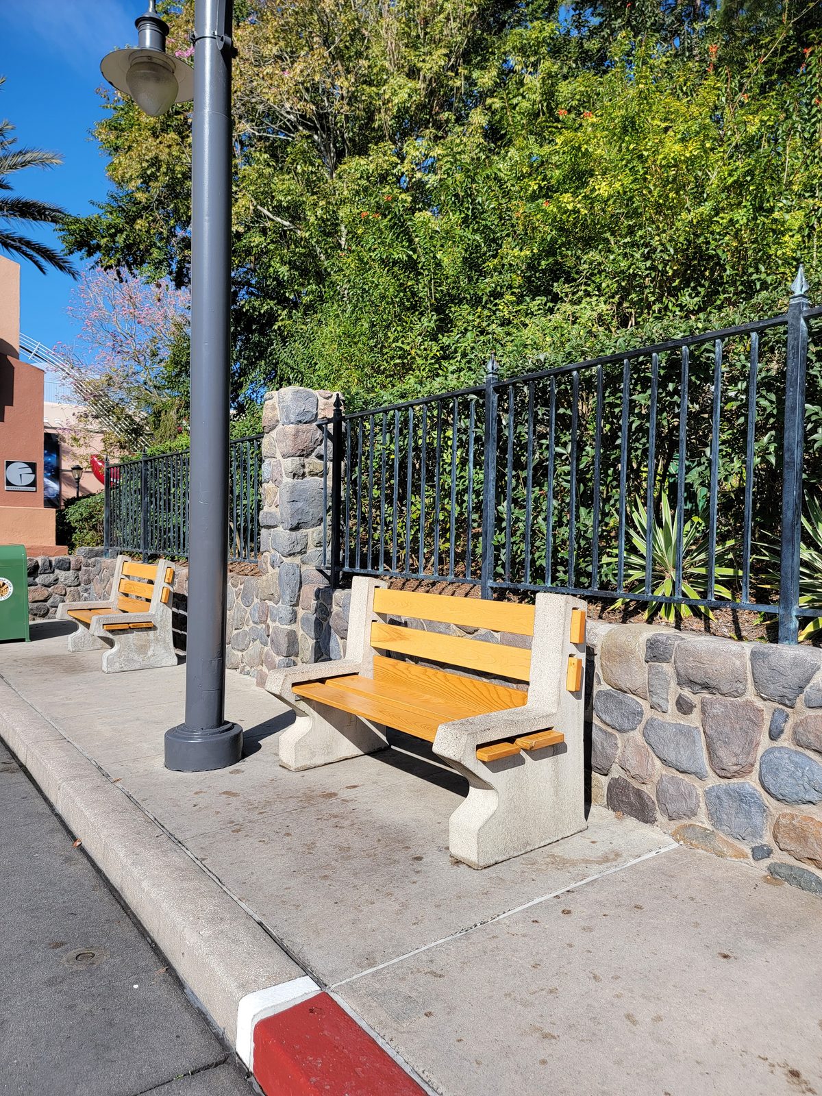 Kathy's favorite ride at Hollywood Studios, a park bench