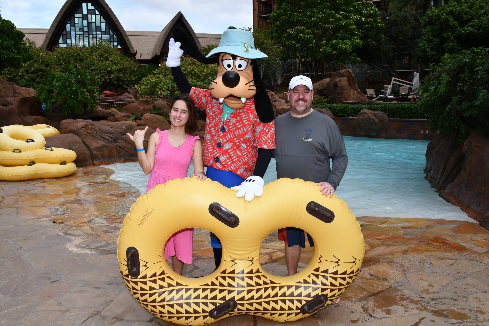 Goofy joins Lisa and me at the pool