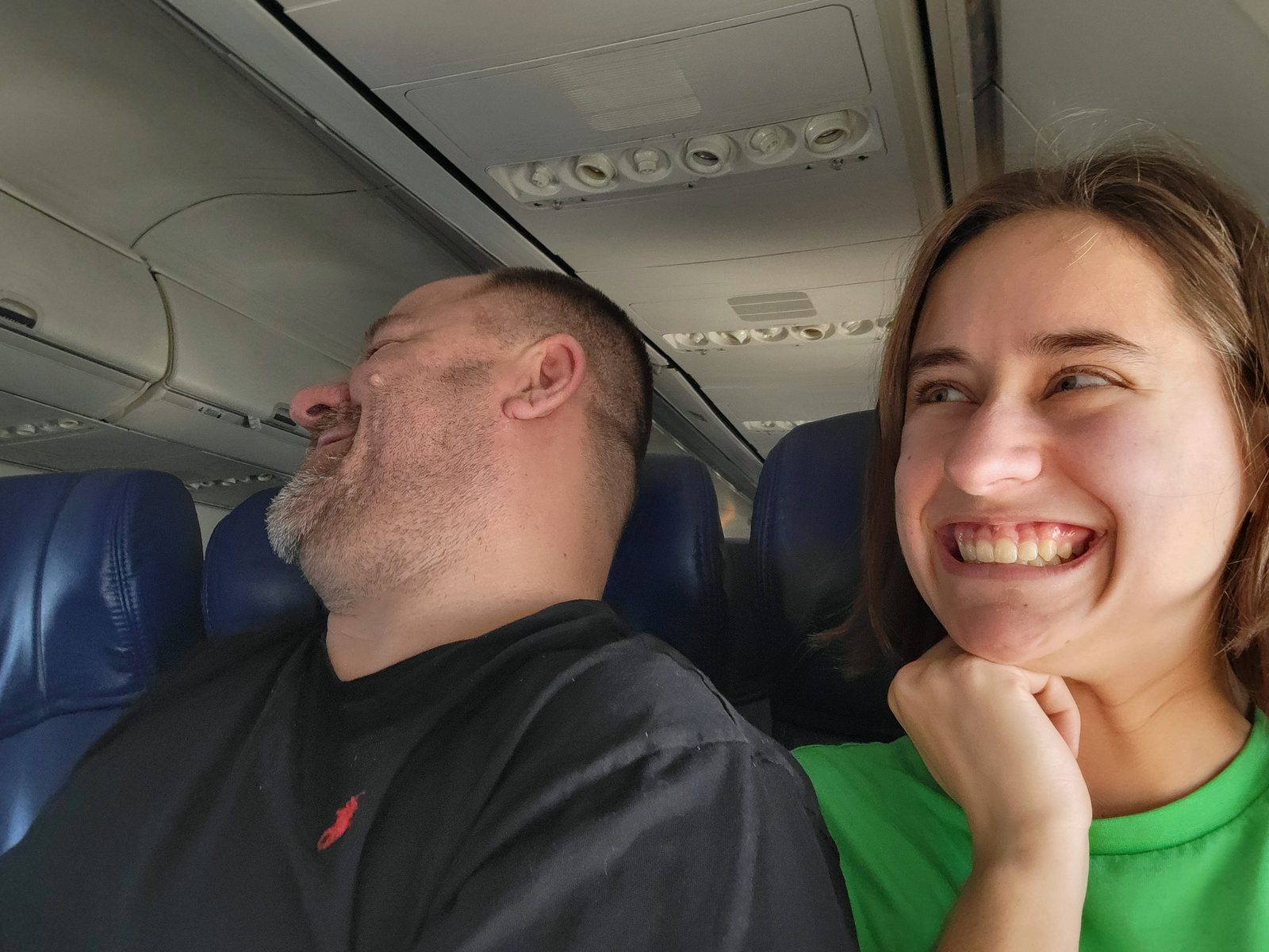 Lisa catches me asleep on the flight