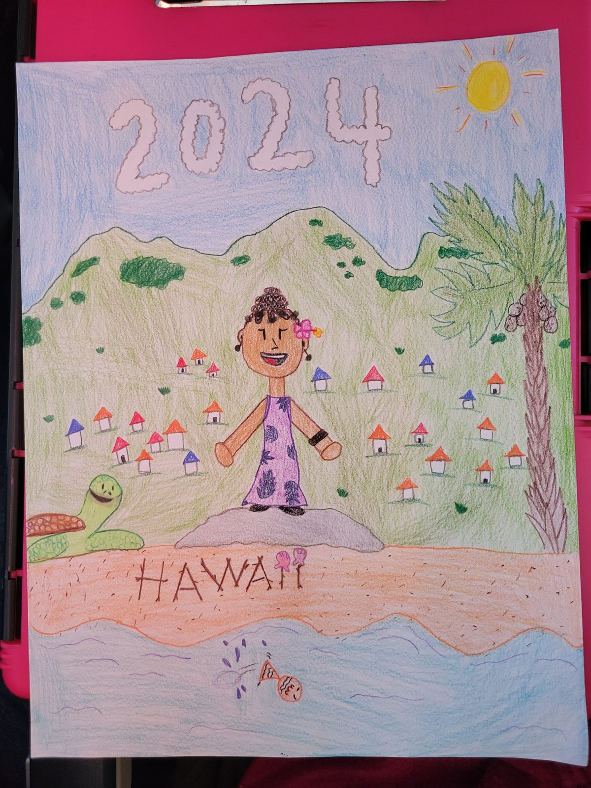 Lisa's drawing of Hawaii, dated February 27