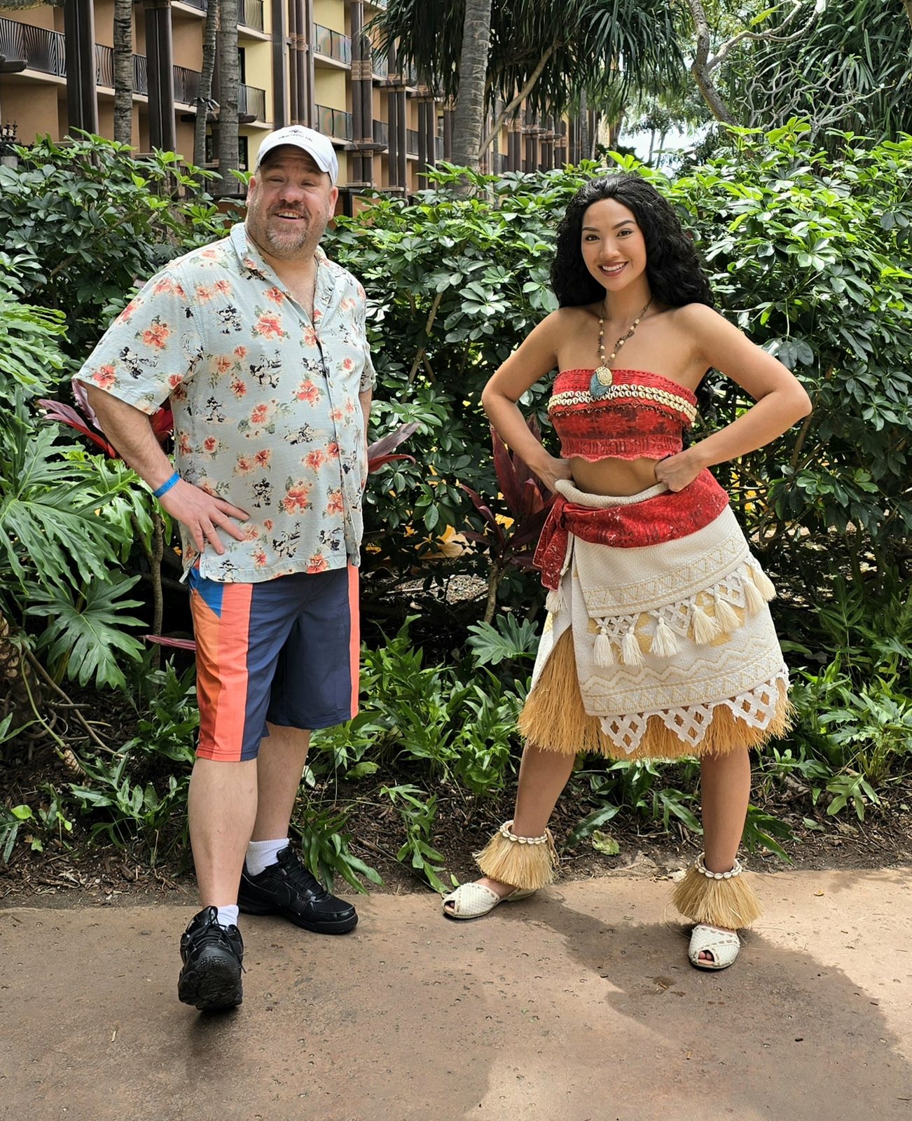 Michael meets Moana in the resort gardens at Aulani