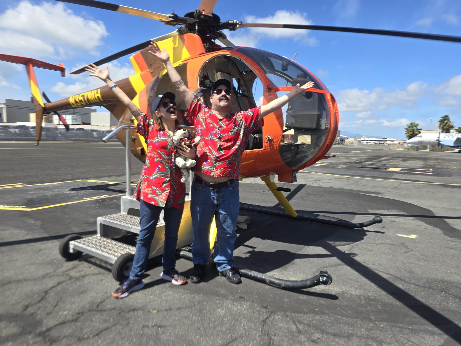 With the Magnum PI helicopter