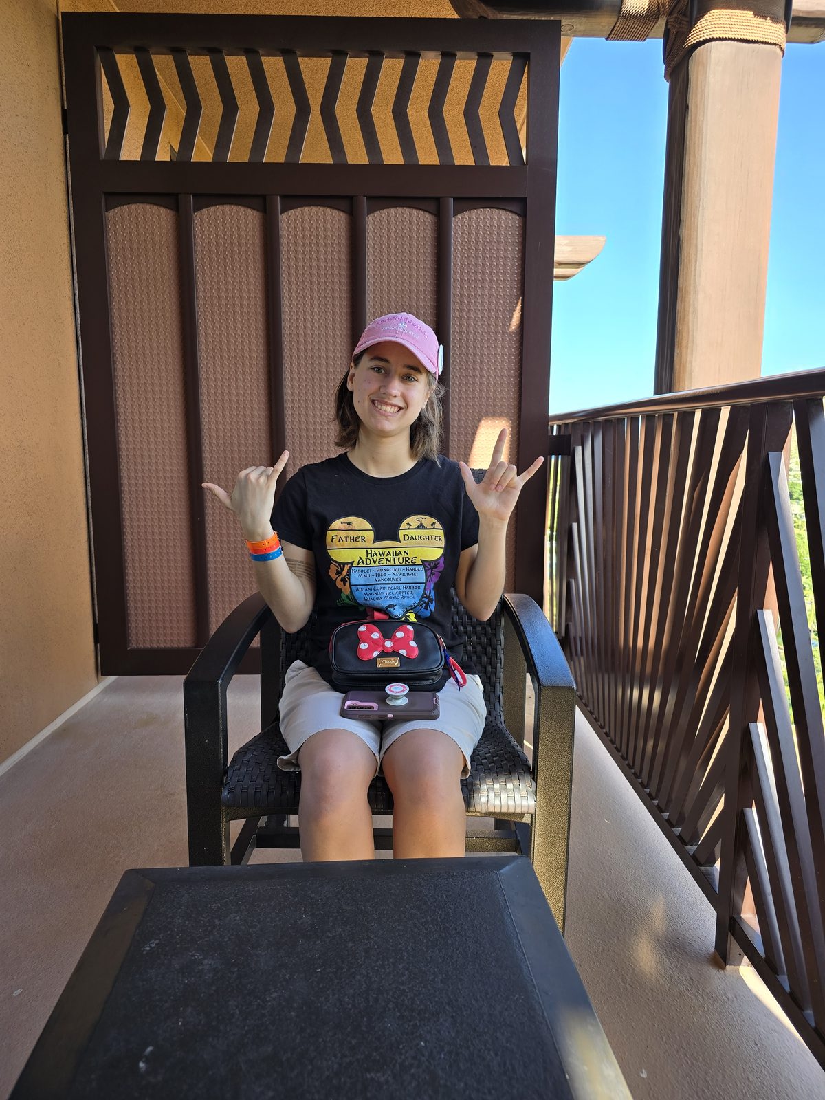 Lisa on our balcony, our last morning at Aulani
