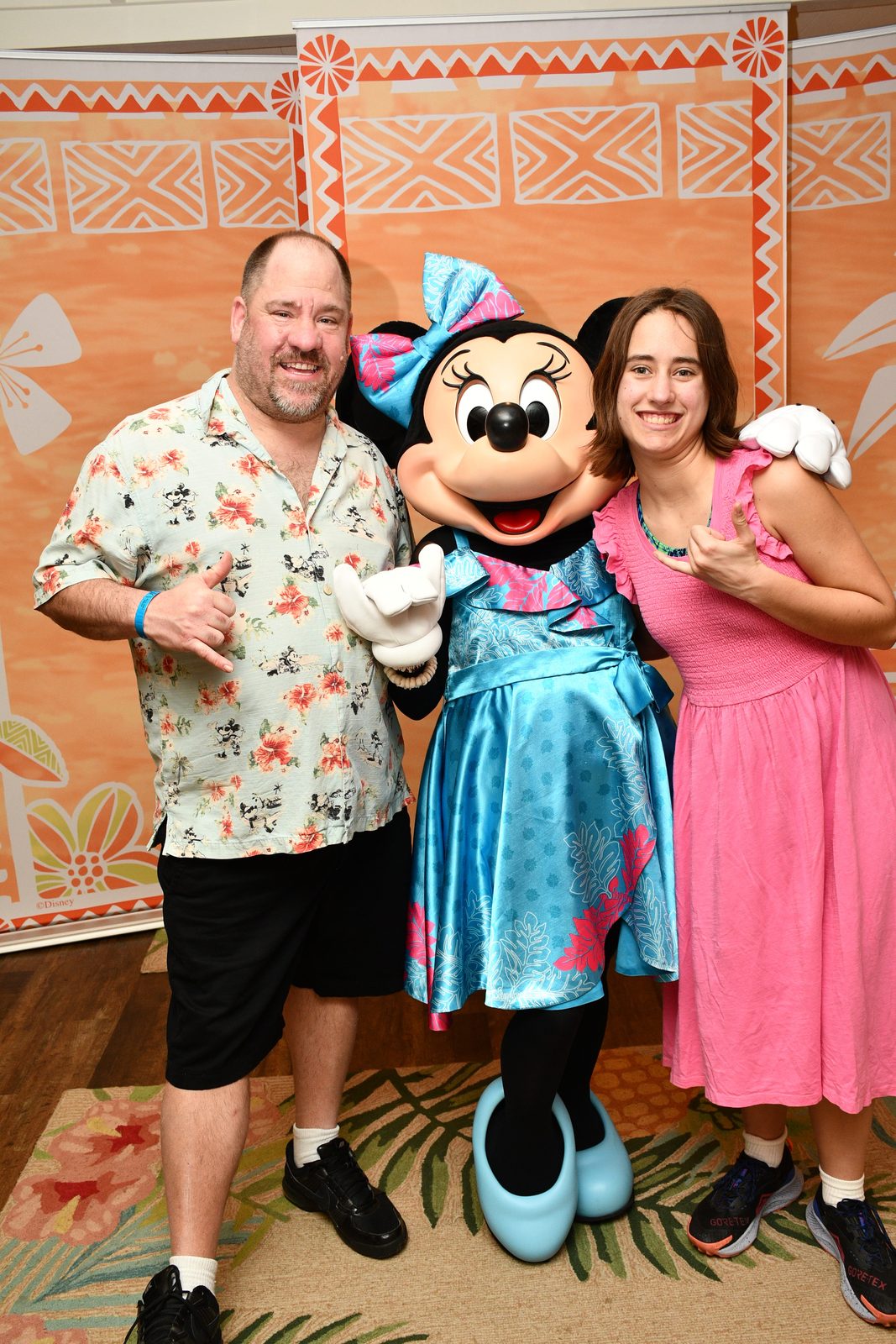 Lisa and I meet Minnie, dressed for the evening