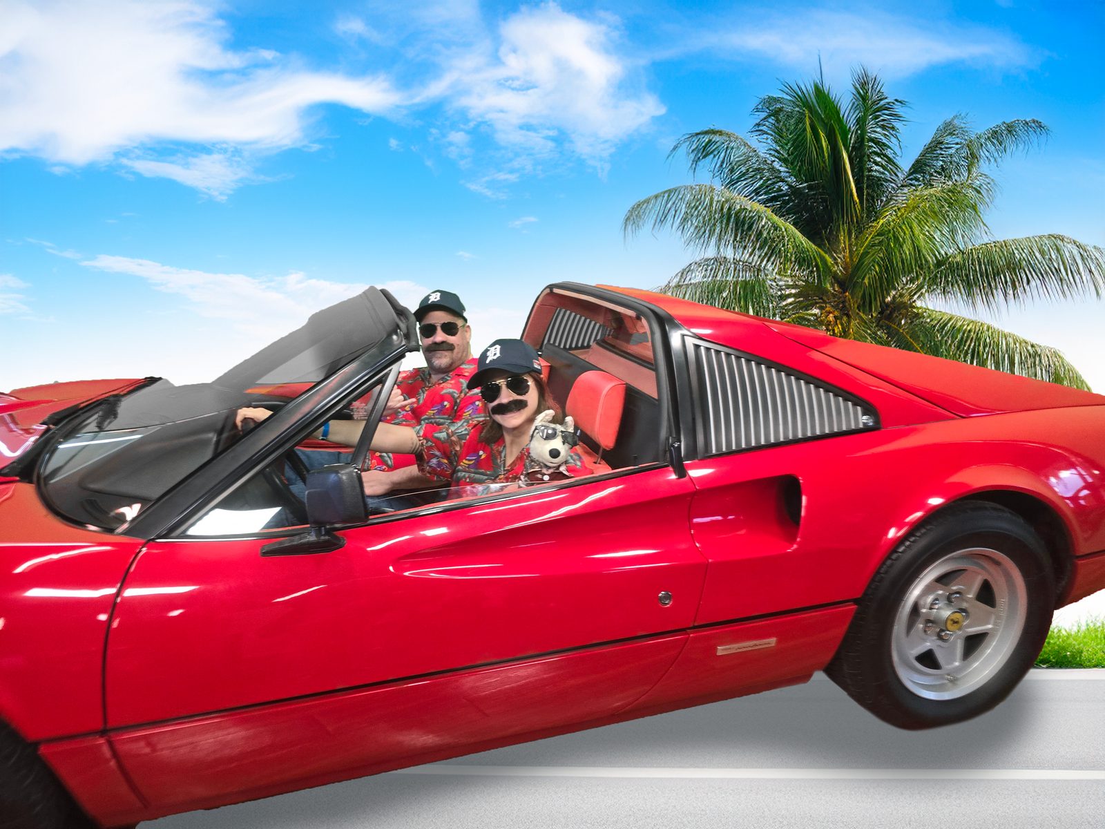Michael, Lisa and Bob in the Ferrari