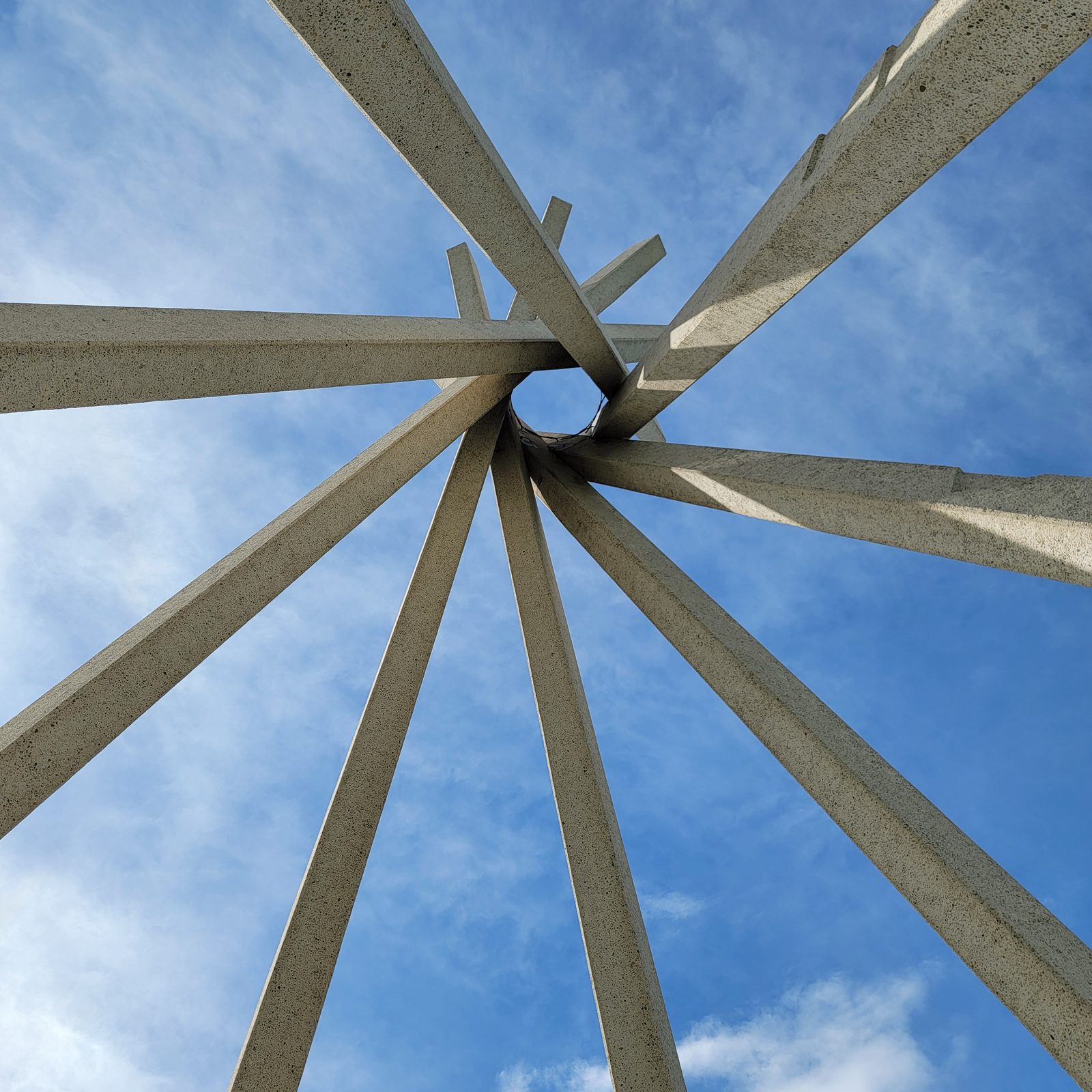 Looking up through the tipi poles at Dignity