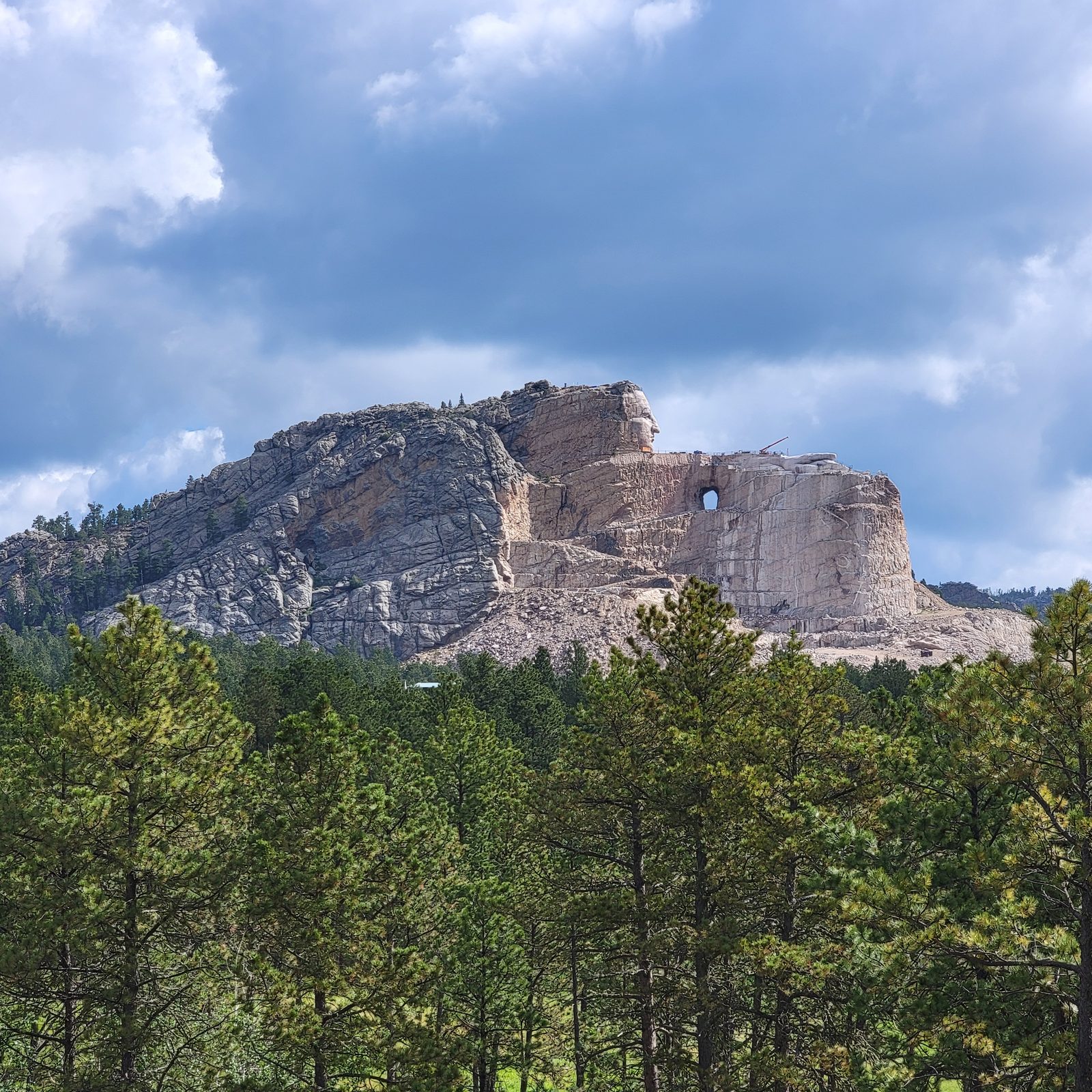 Our first look at Crazy Horse over the pines