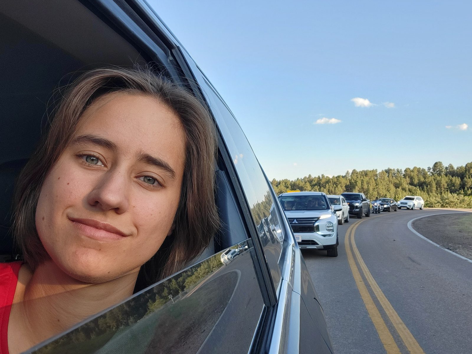 Lisa waiting out the bison jam