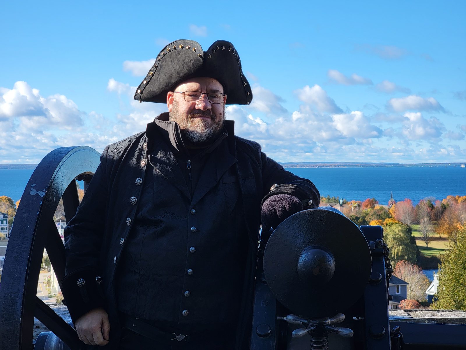Me at the fort's cannon, in costume
