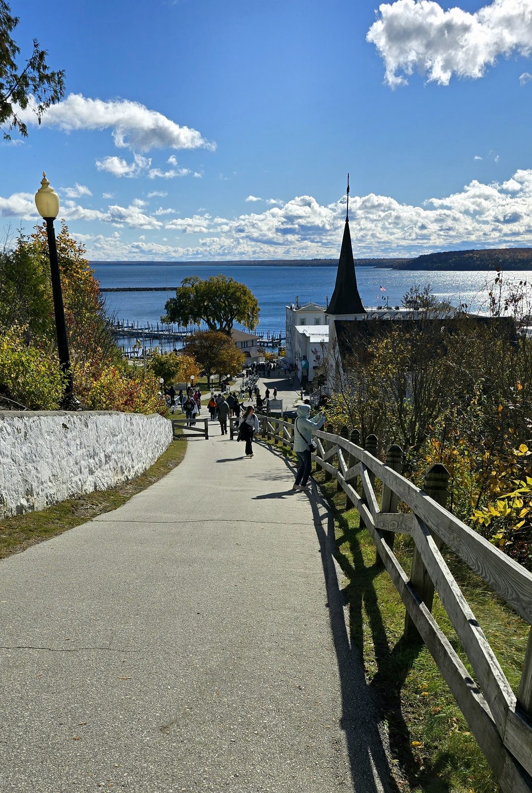 The path down from Fort Mackinac to the harbor