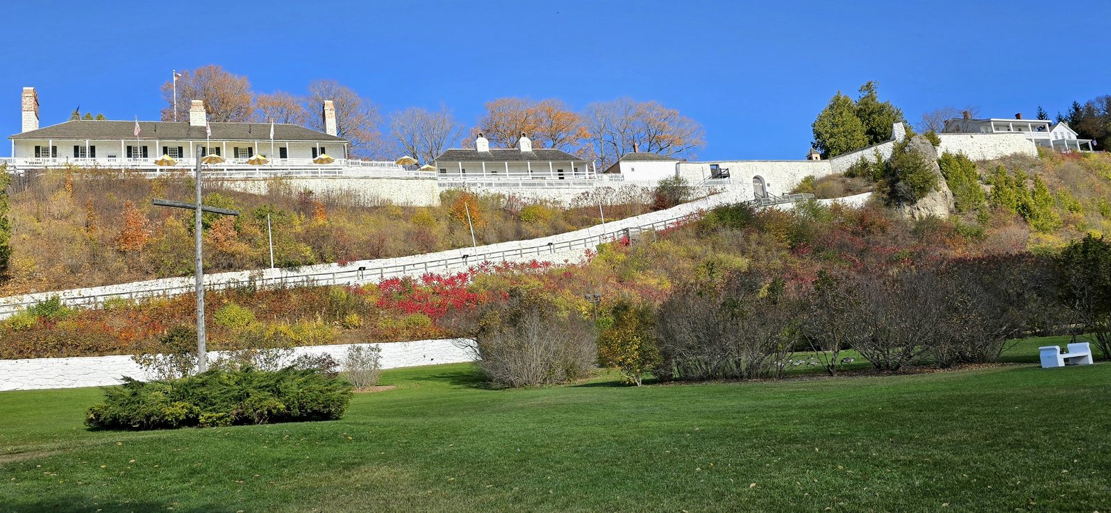 Fort Mackinac on the bluff in fall colour