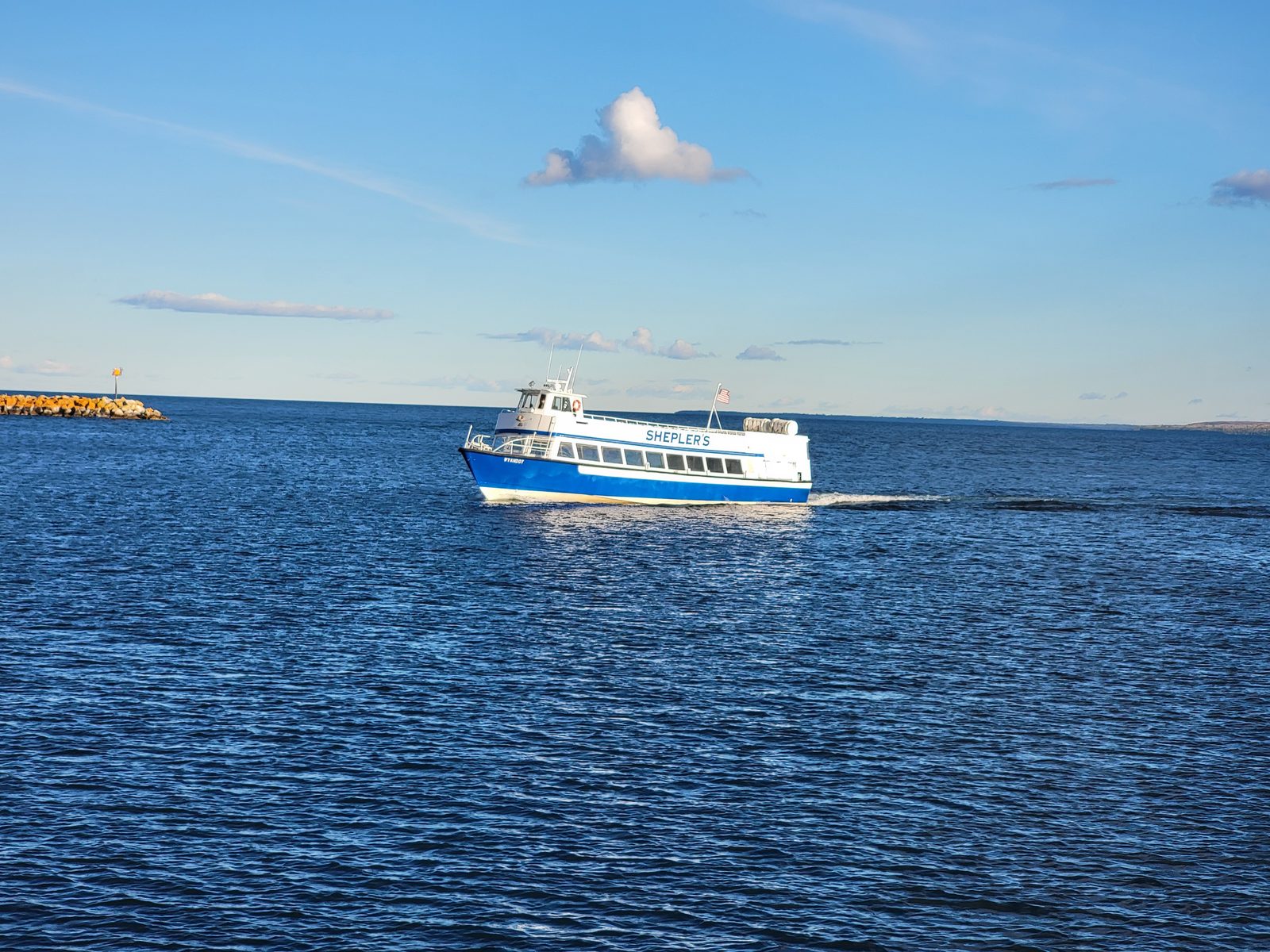 Our ferry pulling away from the island dock