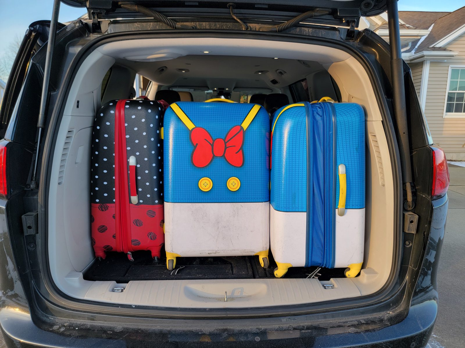 Donald Duck suitcase packed for the airport