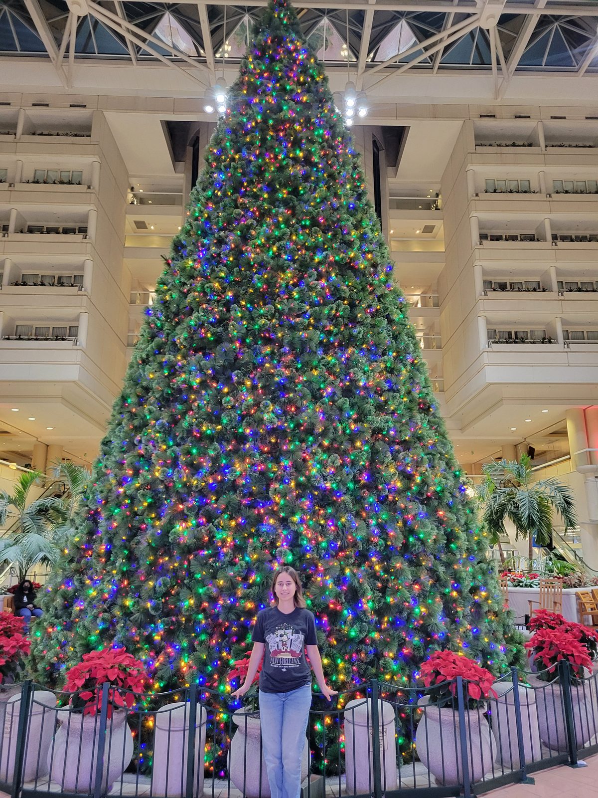 The airport's Christmas tree, all lit up for the season