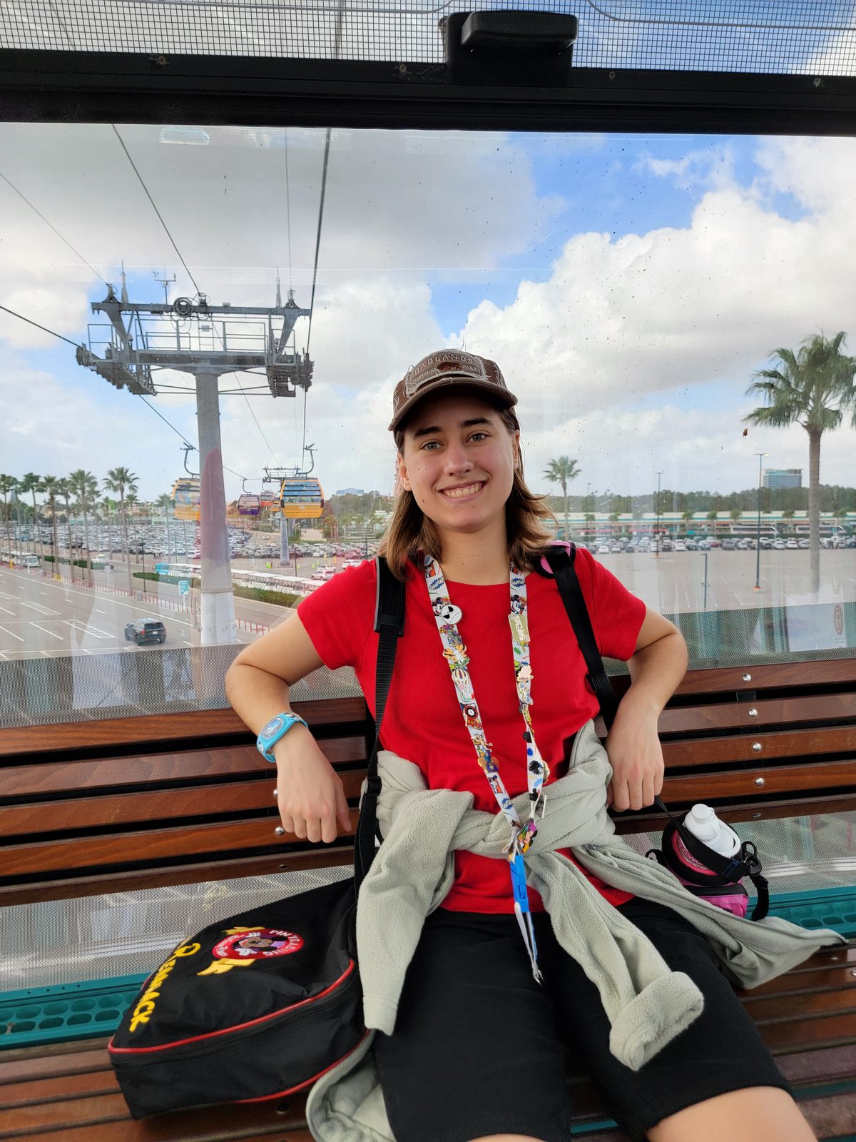 Lisa waiting for the Skyliner at Caribbean Beach