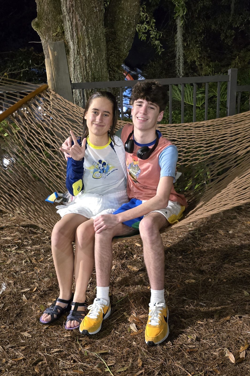 Lisa and Thomas piled into the giant hammock