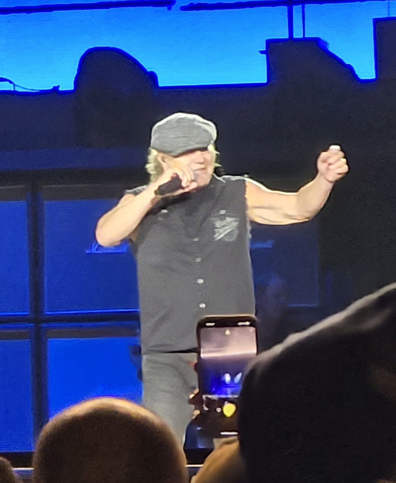 Brian Johnson working the stage at Soldier Field
