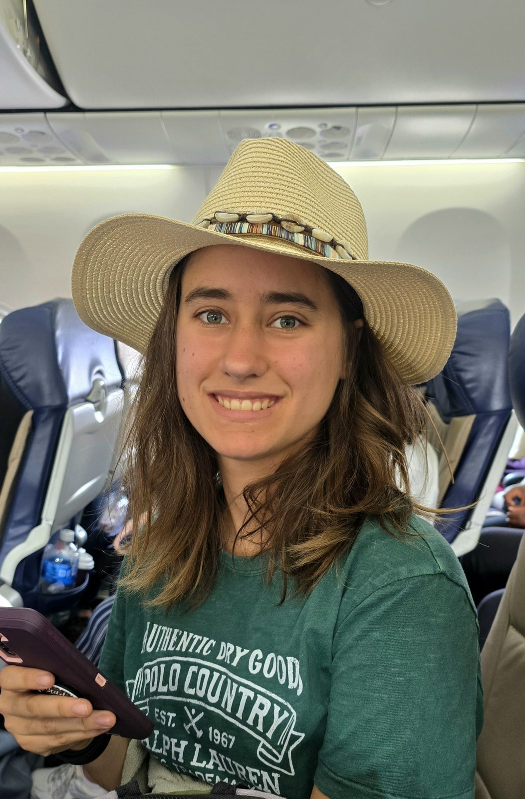 Lisa on our flight down to Jamaica