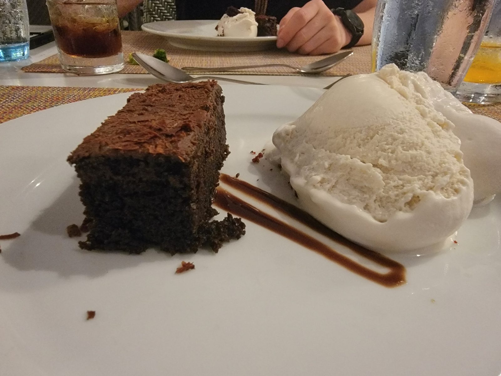 Chocolate cake and ice cream for dessert