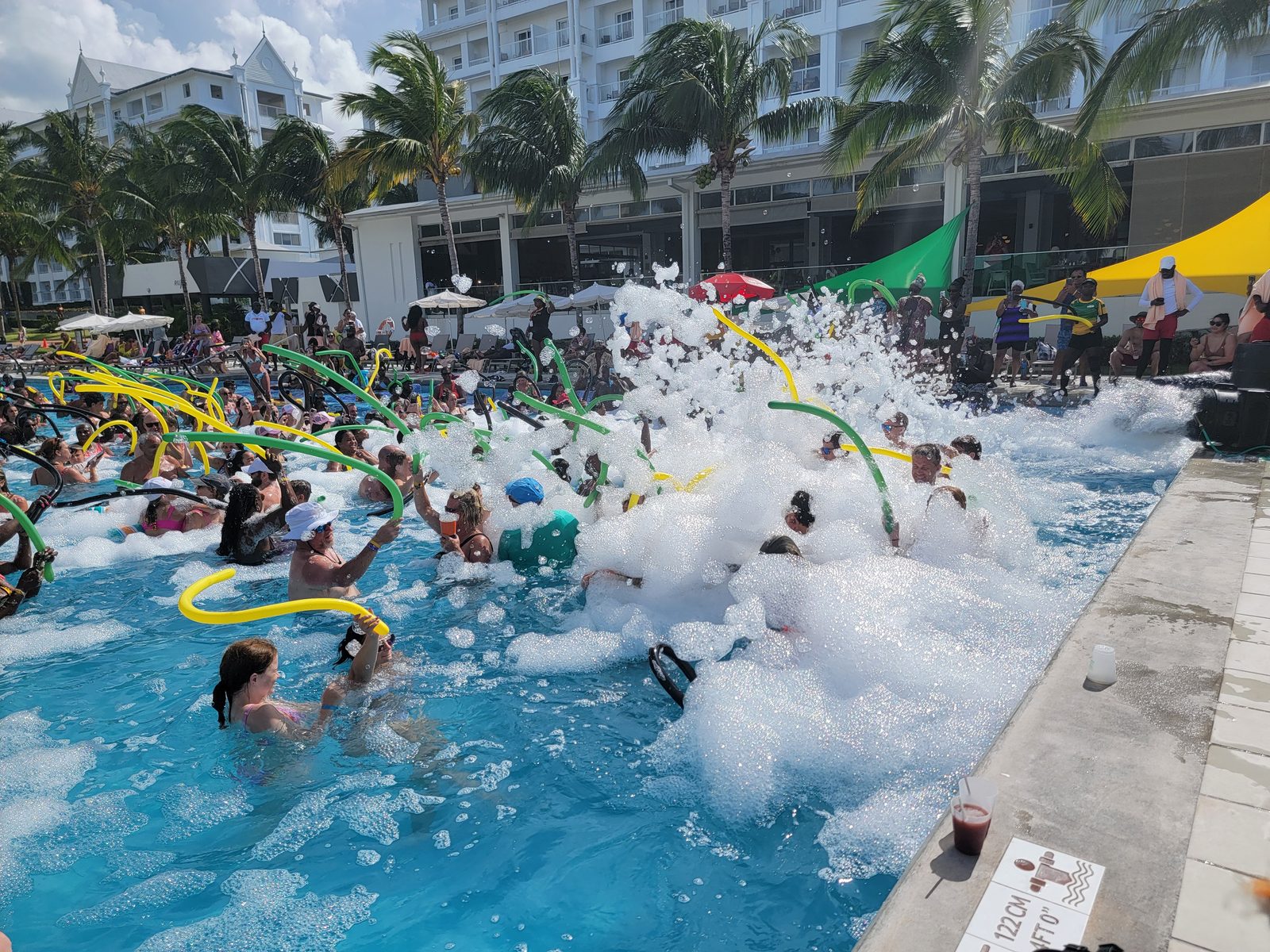 The foam party in the pool at the Riu