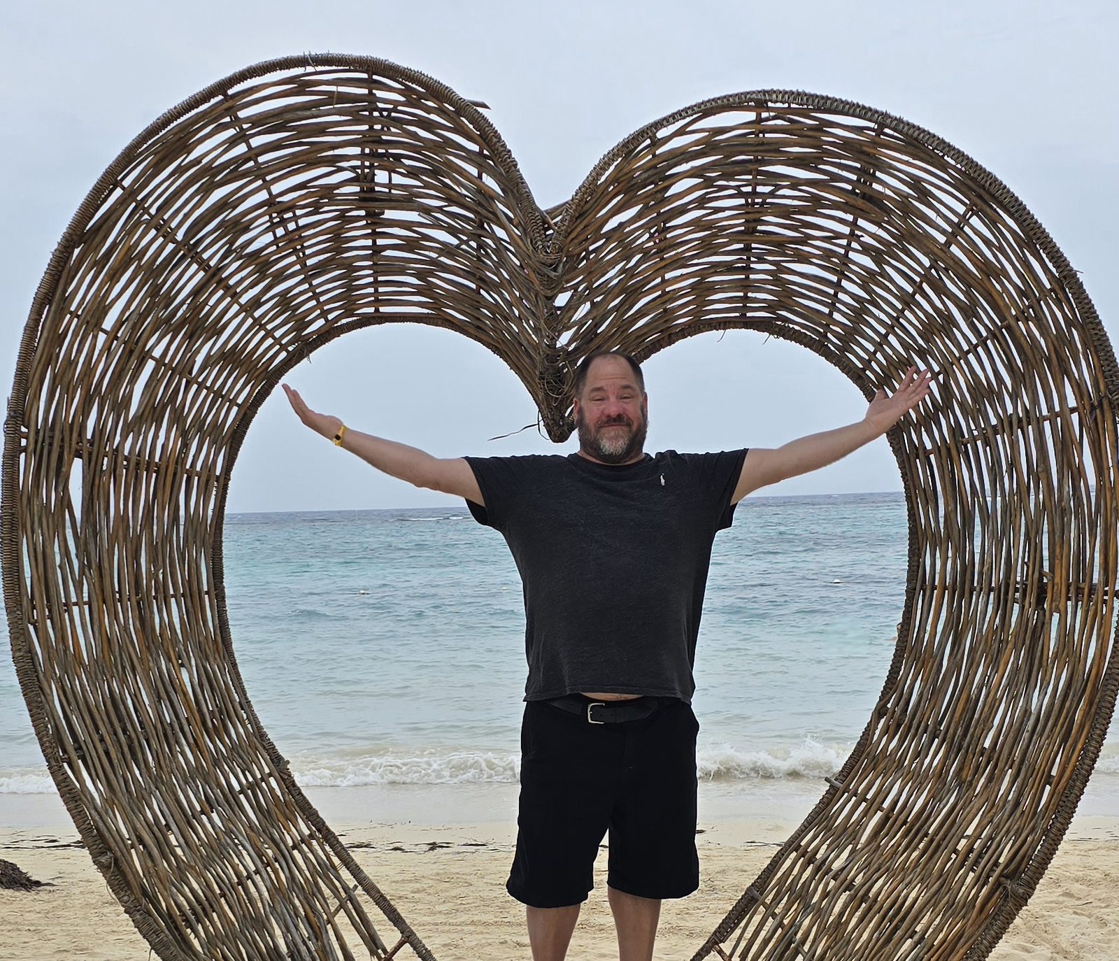 Michael filled the heart sculpture on the beach