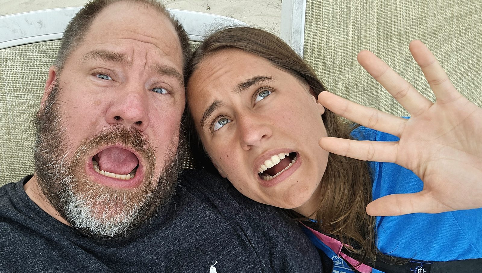 Lisa and me making faces on the beach