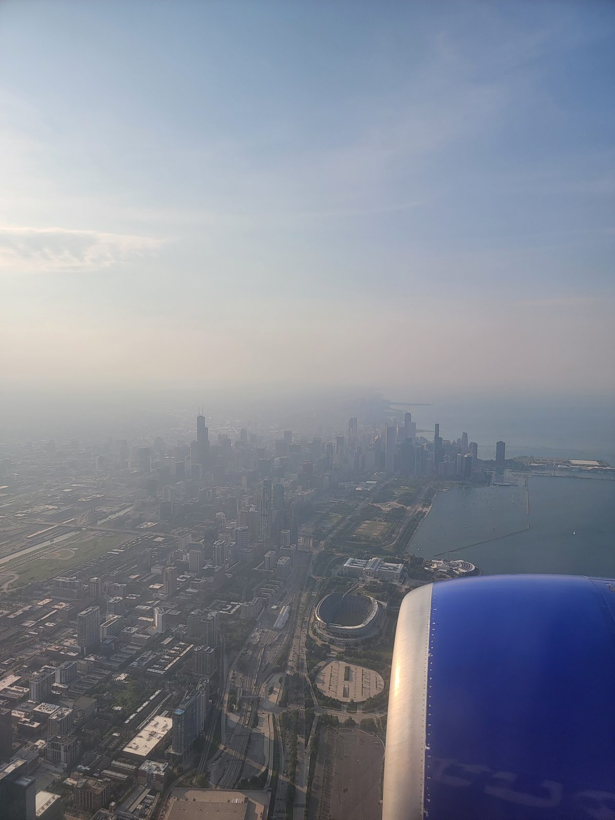 The Chicago skyline on final approach