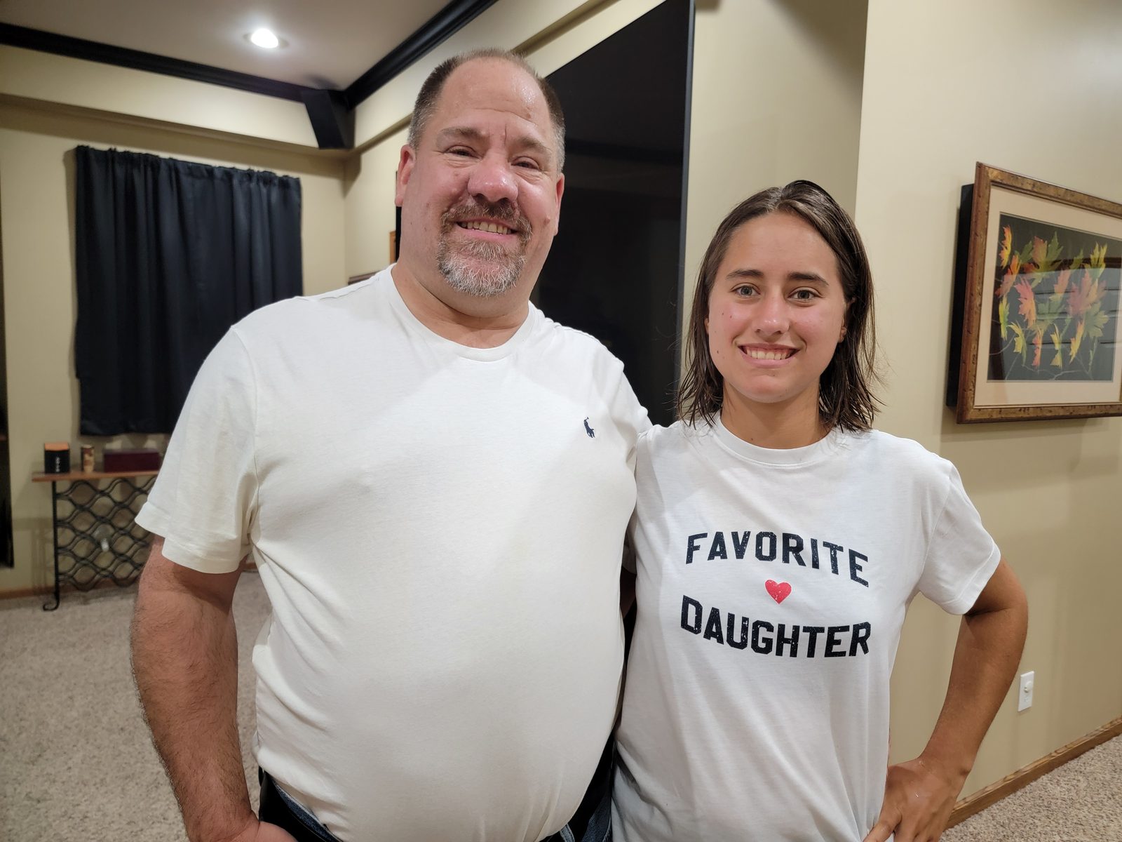 Matching favorite daughter shirts before the drive