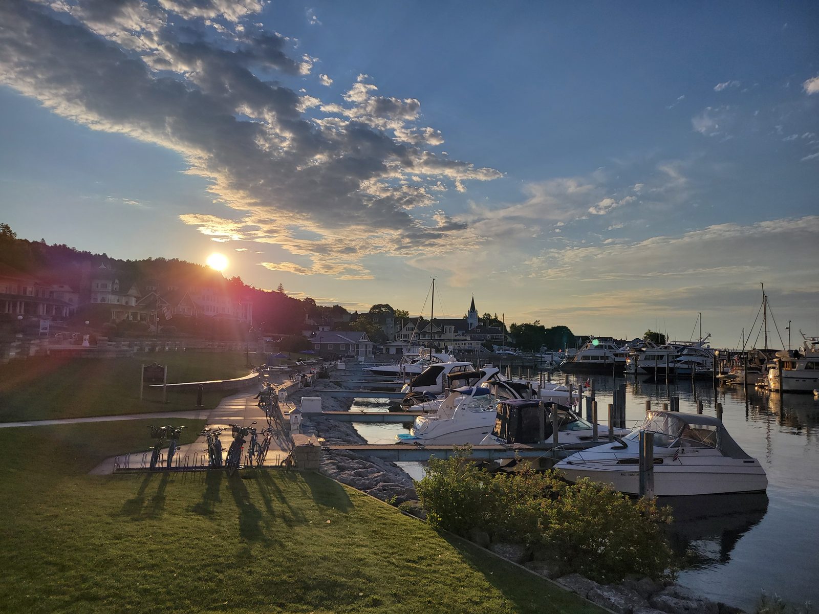 Sunrise over the harbor and the marina