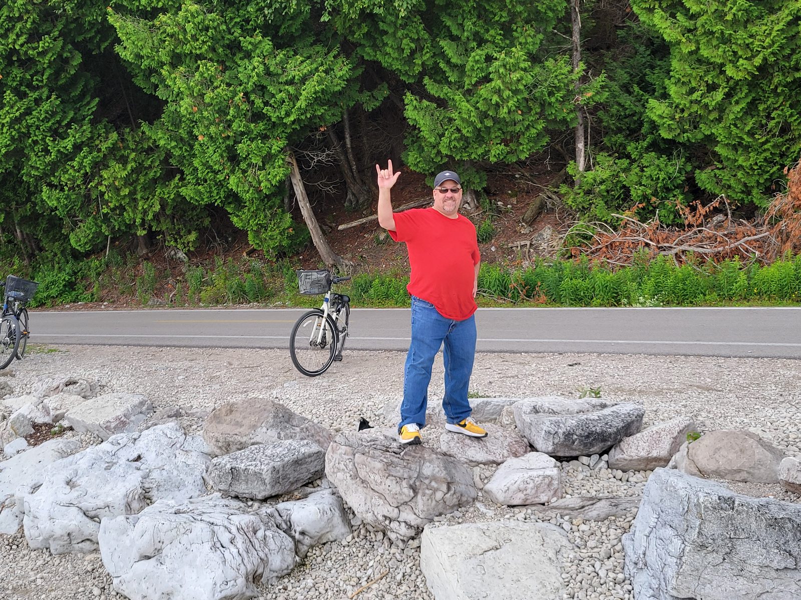 Michael waves from his bike